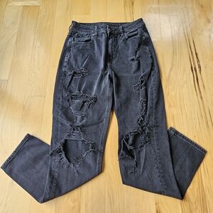 American Eagle Comfort Stretch Black Boyfriend Jeans Distressed Size 2 Regular